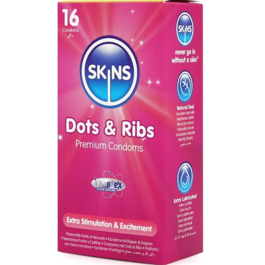 SKINS - DOTS  RIBS PREMIUM CONDOMS CONFEZIONE DA 16